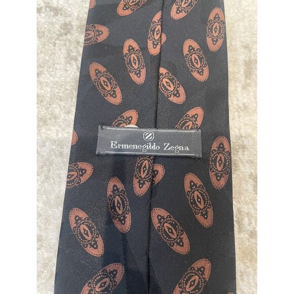 Ermenegildo Zegna Geometric Abstract Pattern Black Brown Neck Tie Silk 3.5” - Picture 2 of 4